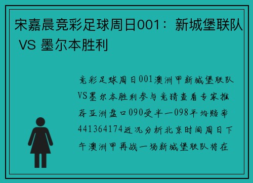 宋嘉晨竞彩足球周日001：新城堡联队 VS 墨尔本胜利