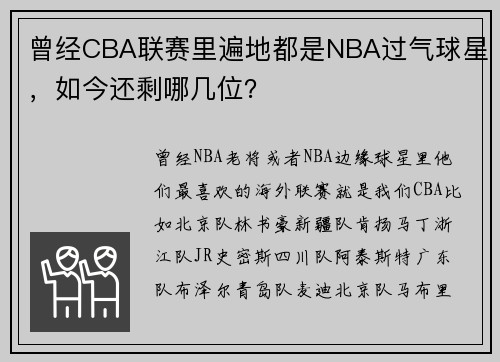 曾经CBA联赛里遍地都是NBA过气球星，如今还剩哪几位？