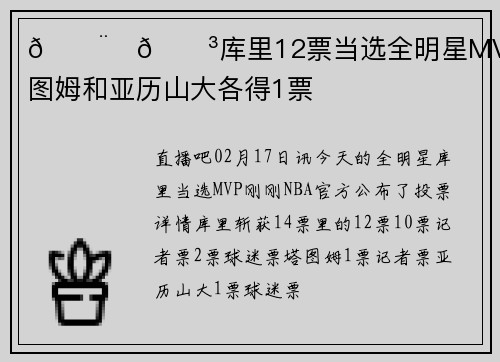 👨‍🍳库里12票当选全明星MVP！塔图姆和亚历山大各得1票